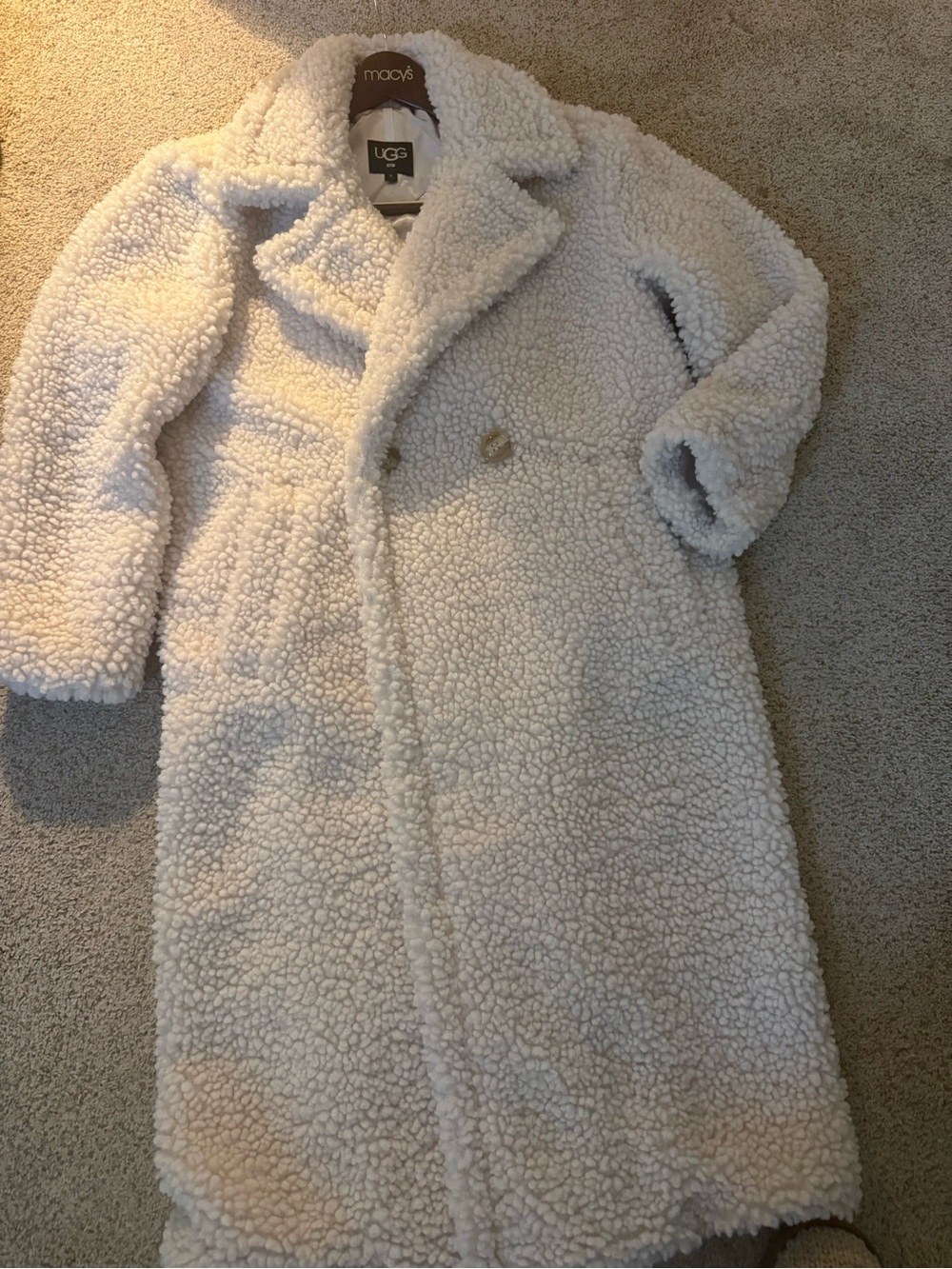 UGG White Sherpa Teddy Long Coat, size S, perfect like new!